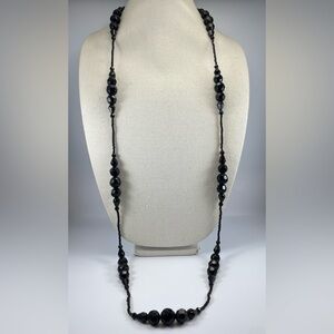 Black Chunky Multi-Shaped Glass Beaded Necklace Seed Bead Long Boho Bold Chunky